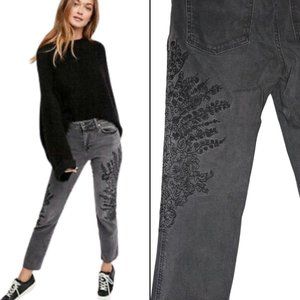 Free People Gray Embroidered Cropped Jeans